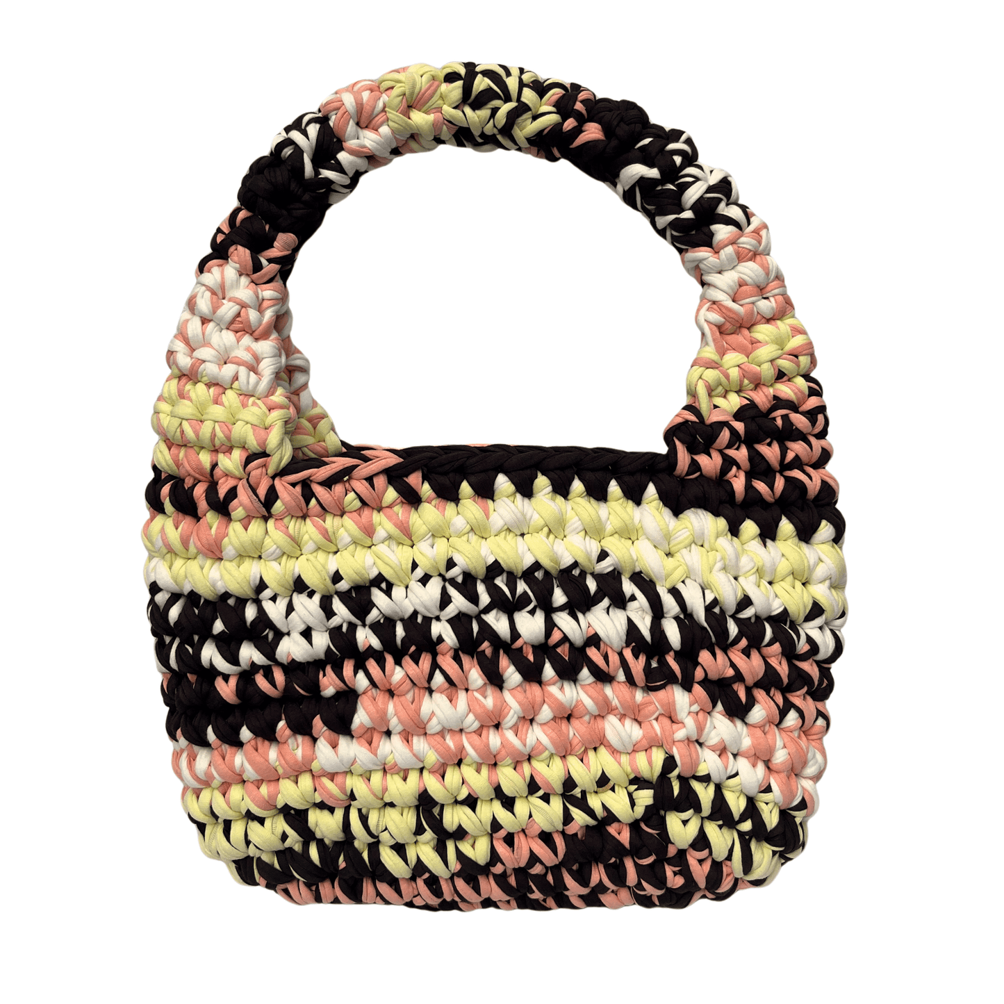 Festnetz LILO BAG - Handmade Crochet Shoulder Bag, Brown, Peach & Yellow, Back