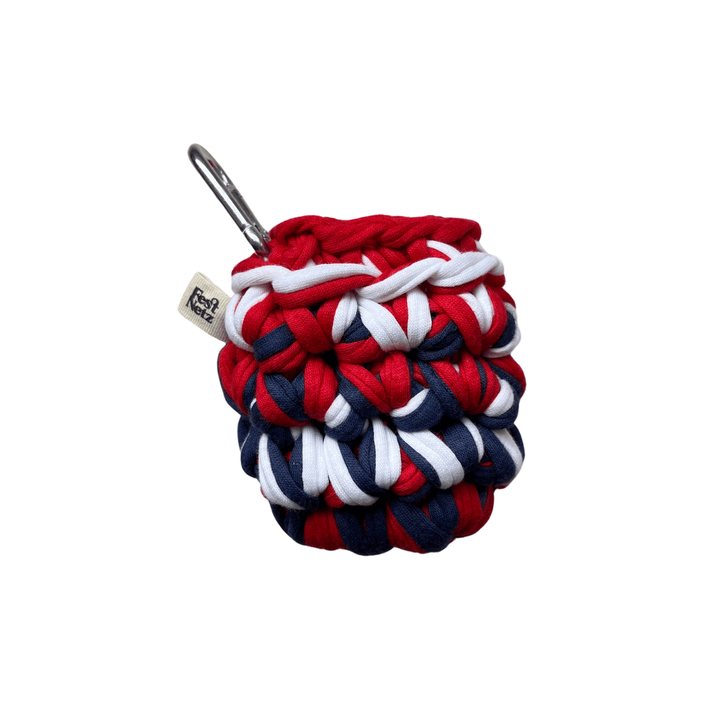 Festnetz LOTTE CASE - Handmade Crochet Headphone Case, Blue, Red & White, Front
