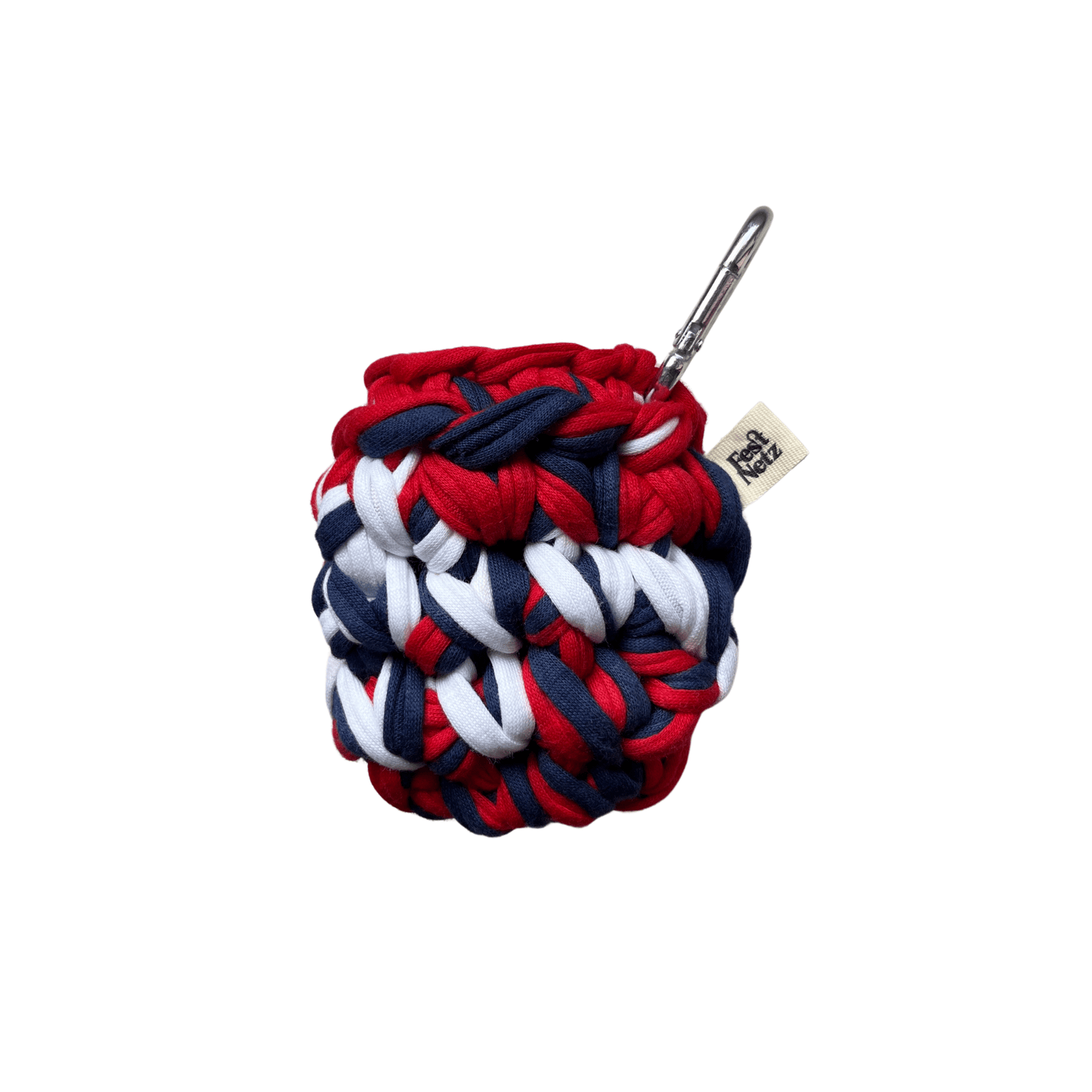 Festnetz LOTTE CASE - Handmade Crochet Headphone Case, Blue, Red & White, Back