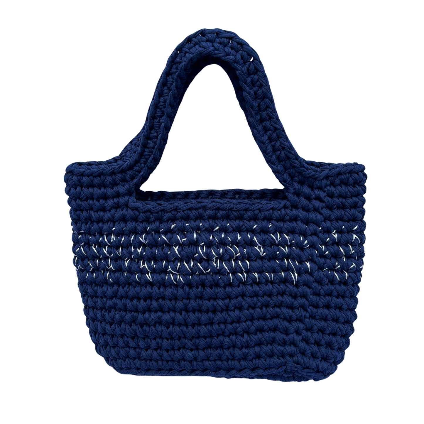 TOTE BAG - Handmade Crochet Shopper Bag in Navy Blue with White Details