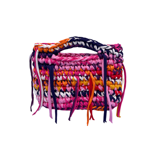 JOSI BAG - Small Handmade Crochet Bag in Pink Tones with Fringe