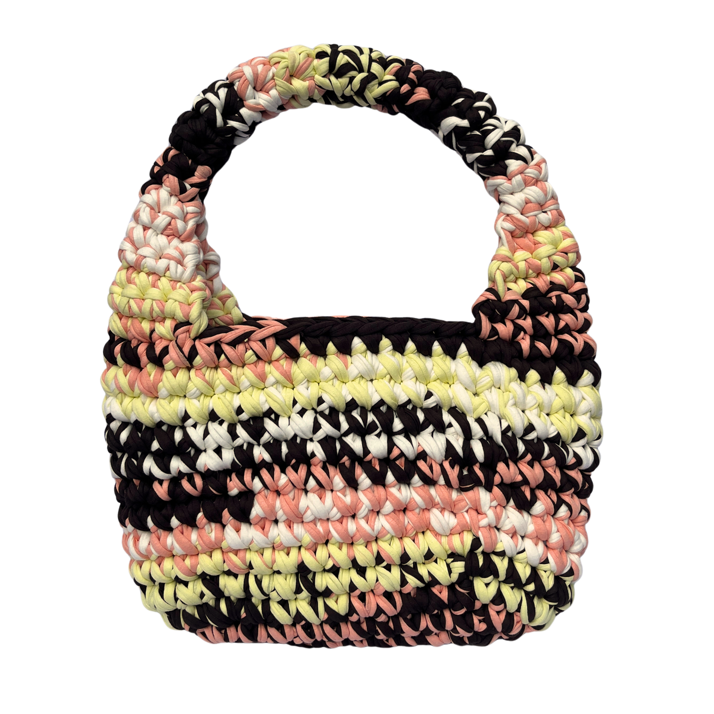 LILO BAG - Handmade Crochet Shoulder Bag in Brown, Peach and Yellow