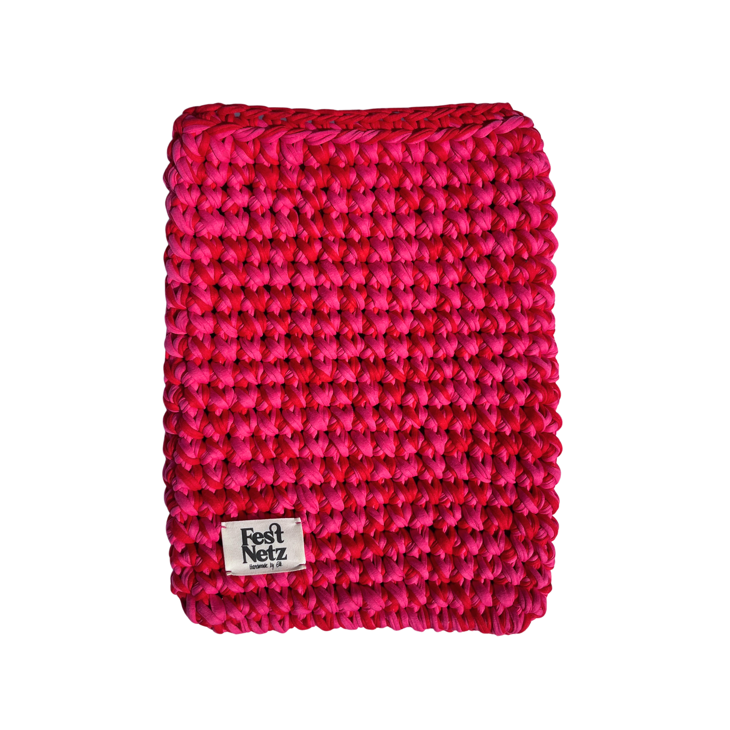 CASEY SLEEVE - Large Handmade Crochet Laptop Sleeve in Red and Pink