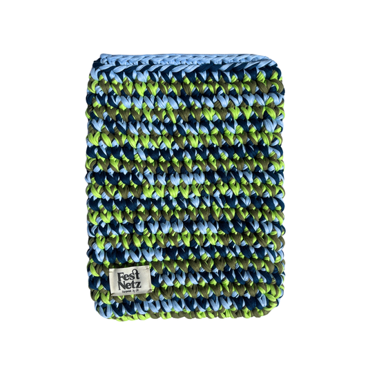 CASEY SLEEVE - Large Handmade Crochet Laptop Sleeve in Blue and Green Tones