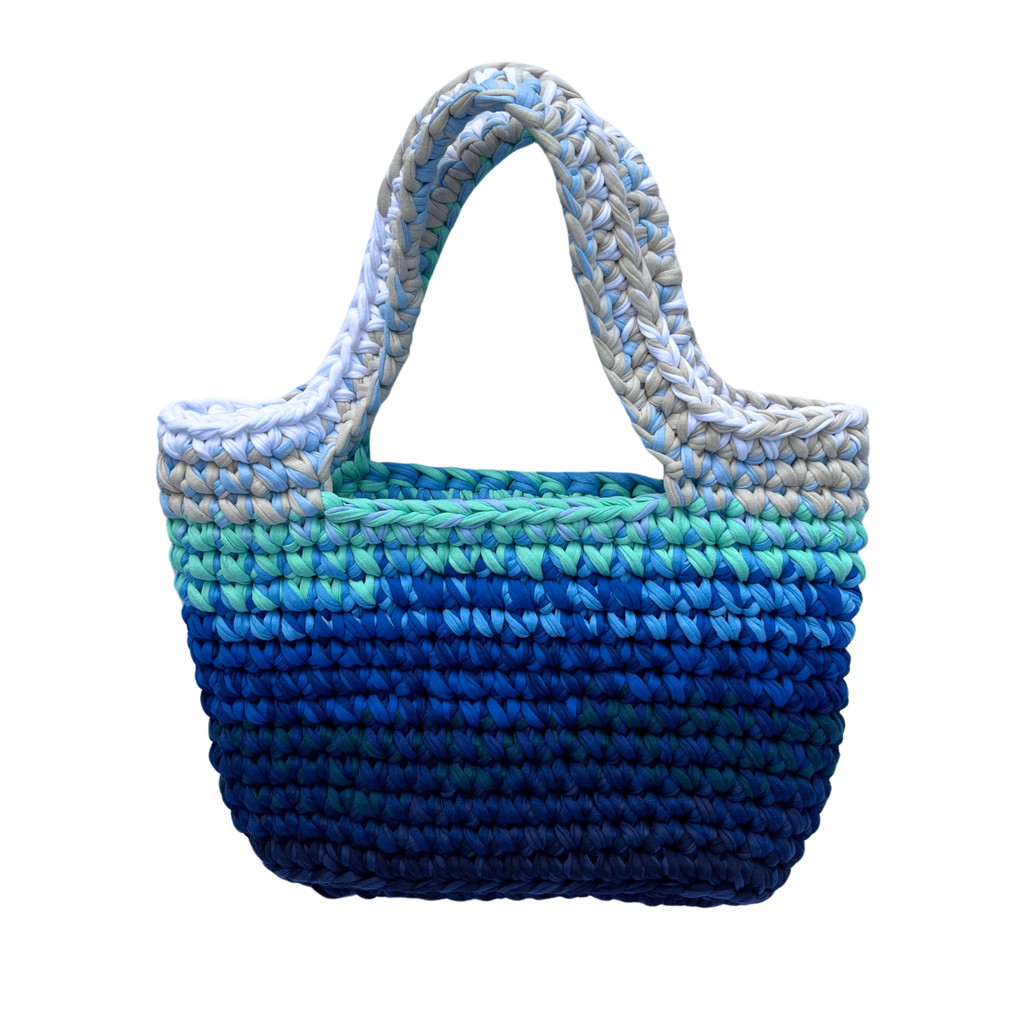 TOTE BAG - Handmade Crochet Shopper Bag in Blue Tones