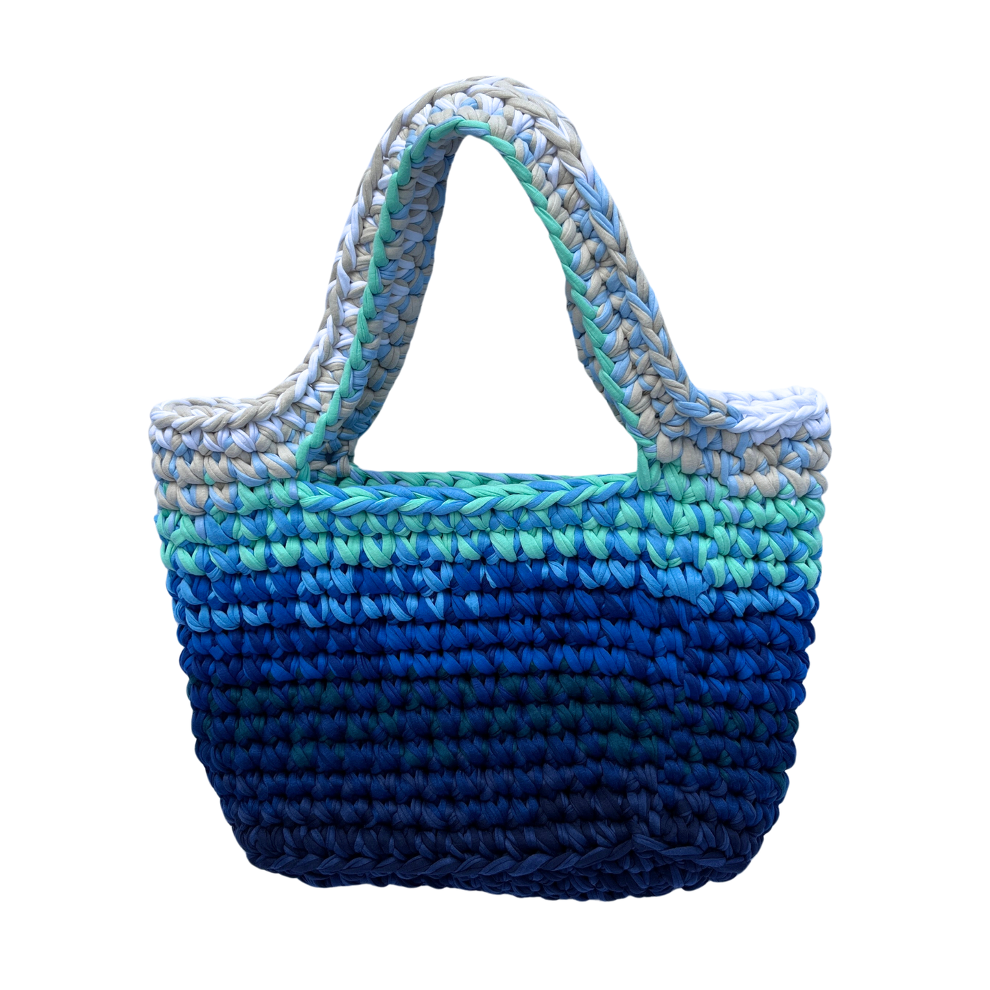 TOTE BAG - Handmade Crochet Shopper Bag in Blue Tones