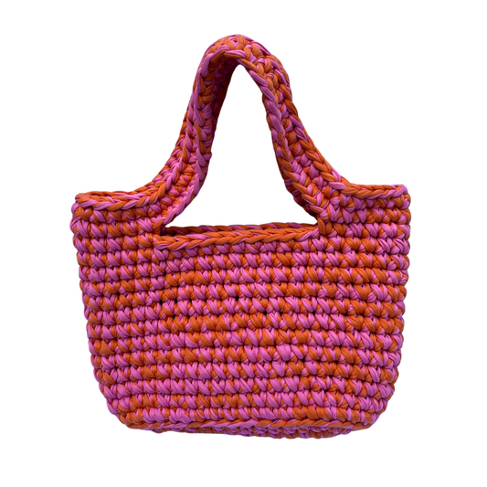 TOTE BAG - Handmade Crochet Shopper Bag in Orange and Pink