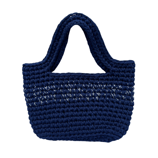 TOTE BAG - Handmade Crochet Shopper Bag in Navy Blue with White Details