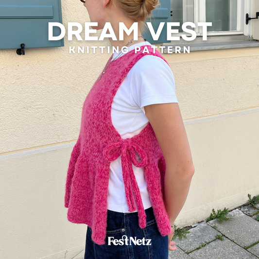 DREAM VEST - Slipover Vest with Side Ties, Knitting Pattern in English and German