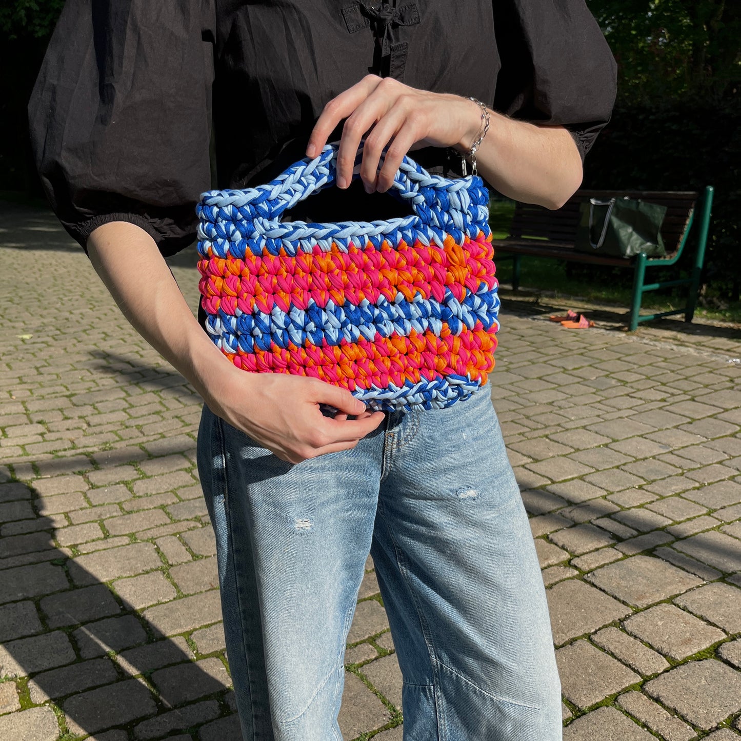 JOSI BAG - Small Handmade Crochet Bag in Orange, Pink and Blue