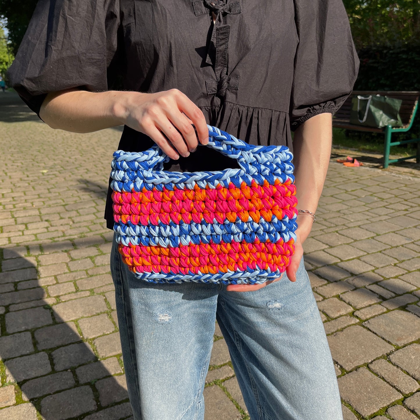 JOSI BAG - Small Handmade Crochet Bag in Orange, Pink and Blue