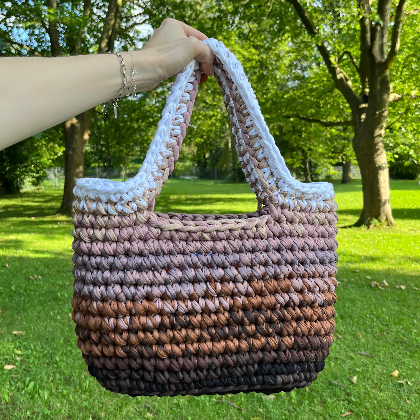 TOTE BAG - Handmade Crochet Shopper Bag in Brown Tones