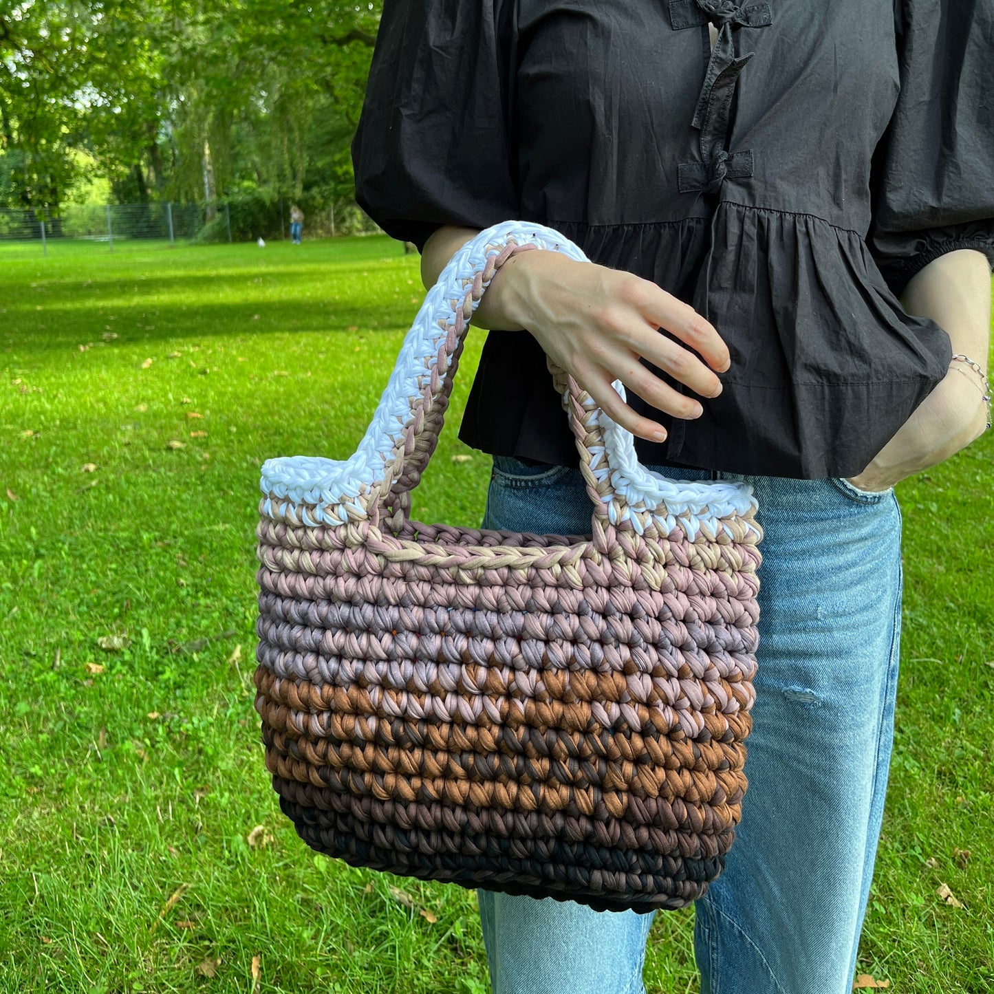 TOTE BAG - Handmade Crochet Shopper Bag in Brown Tones