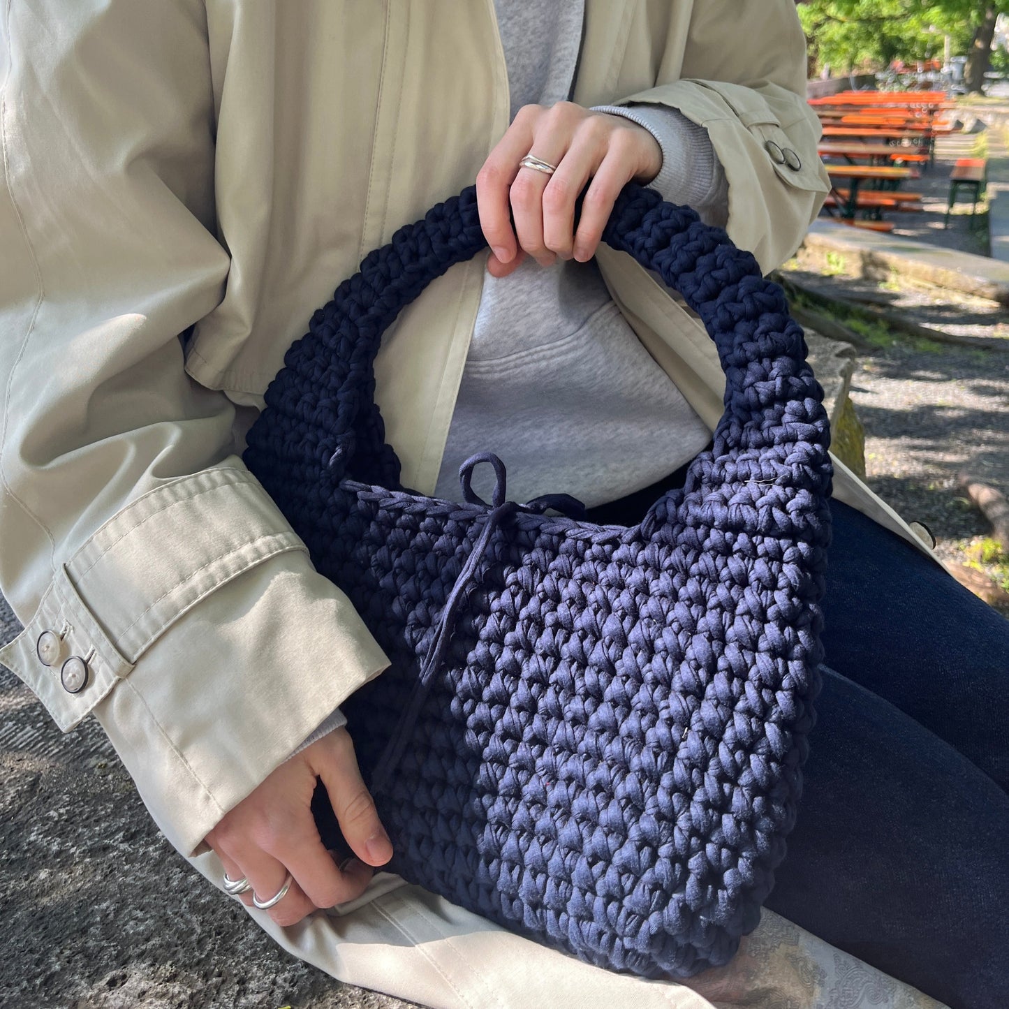 LILO BAG - Handmade Crochet Shoulder Bag in Navy Blue