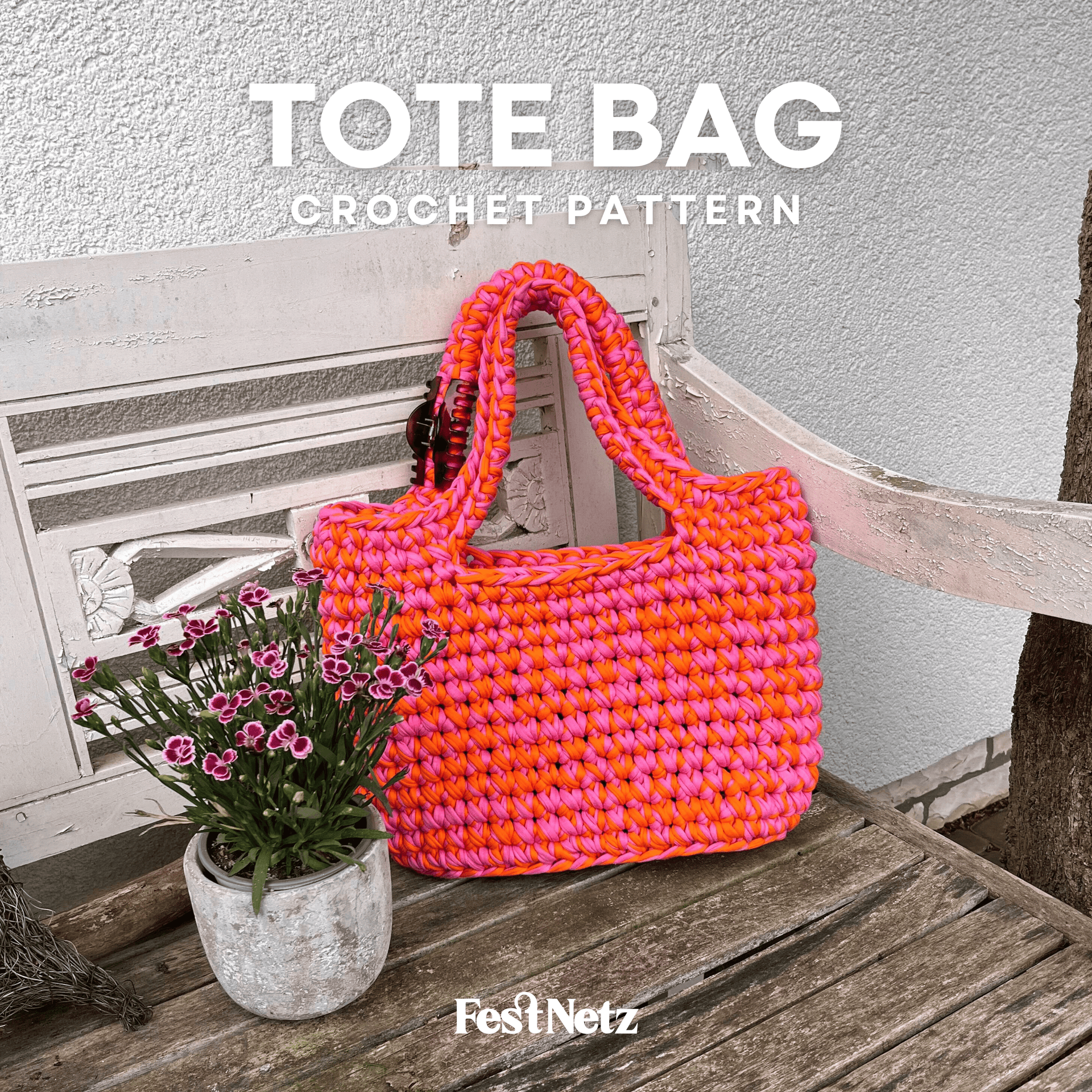 TOTE BAG CROCHET PATTERN for a Shopper Bag FestNetz Shop